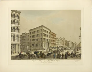Narożnik ulic Lake i La Salle, Chicago, budynek Marine Bank w roku 1864