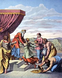 Spotkanie królowej Saby z królem Salomona, ok. 1850 r. (litho)