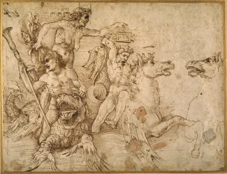 Bitwa pod Trytonami, wg Andrea Mantegna (pióro i brązowy tusz na białym papierze)