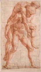 Młody mężczyzna niosący na plecach starca (Eneasz i Anchises), ok. 1514 (sangwina na papierze)