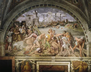 Naświetla, freski Raffaello Sanzio (1483-1520) i zwolenników, przedstawiające bitwę pod Ostią, Stanza dell