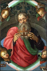 Bóg Ojciec (fragment Ołtarza Baronciego) par Raphael (1483-1520). Tempera na panelu, rozmiar: 112x75