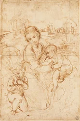 Madonna z Dzieciątkiem i Dzieciątkiem Św. Janem Chrzcicielem, ok. 1508 r., autor: Rafael (1483-1520), rysunek