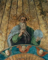 Spór. Szczegół: Bóg Ojciec. Fresk w Stanza della Segnatura, ok. 1510-1511.