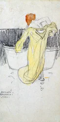 Rudowłosa kobieta ... w łazience, c1900-1917