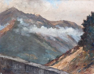 Pirenejski krajobraz w Cauterets (olej na drewnie)