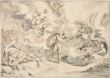 Aeolus posłuszny komendzie Junosa, aby stworzyć burzę, c.1683-84 (pióro i atrament z praniem na papierze)