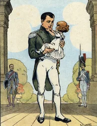 Portret cesarza Napoleona I (1769-1821) z synem Aiglonem (1811-1832) (Król Rzymu Napoleon II, książę Reichstadt) (Cesarz Francuzów Napoleon I z synem Napoleonem II) Ilustracja Raymonda de Neziere w "Our-Glories-Nationales" 1920 DR Pri