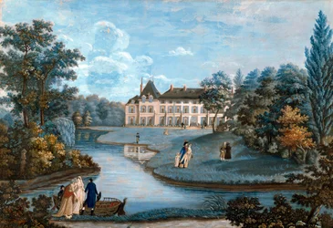 Widok na fasadę i park zamku Malmaison. Akwarela autorstwa Reginy Catherine Carrey. Początek XIX wieku. Malmaison. Musee Du Chateau - Widok na pierzeję i park zamku Malmaison. Akwarela autorstwa Reginy Catherine Carey. Wczesny
