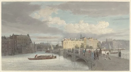 Widok na Halvemaansbrug w pobliżu Amstel w Amsterdamie
