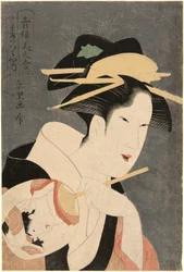 Beauties of the Pleasure Quarters (Seiro bijin awase): gospodyni herbaciarni Izumiya
