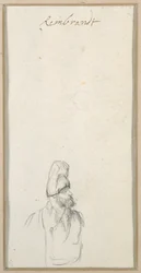 Brodaty mężczyzna z profilu, w wysokiej czapce, ok. 1640 (czarna kreda na papierze)