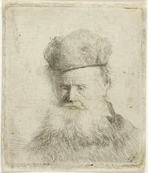 Popiersie starca w futrzanej czapce i powiewającej brodzie, ok. 1631 r. (akwaforta na papierze)