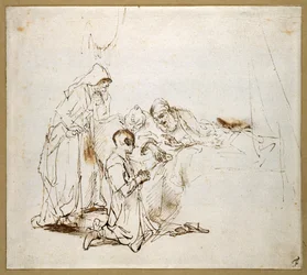 Isaac Blessing Jacob (czarna kreda na papierze)