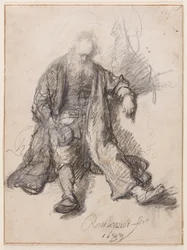 Siedzący staruszek (The Drunken Lot?), ok. 1630-33 (długopis, kreda i tusz na papierze)