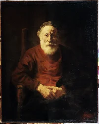Portret starca w czerwieni. Obraz Harmenszoon van Rijn znany jako Rembrandt (1606-1669)