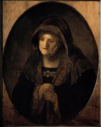 Portret matki artysty opartej o laskę (olej na płótnie)