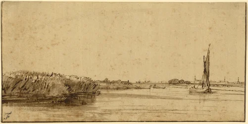 Żaglówka na szerokiej przestrzeni wody, ok. 1650 (pióro i brązowy tusz i brązowa płukanka, na barwionym papierze)