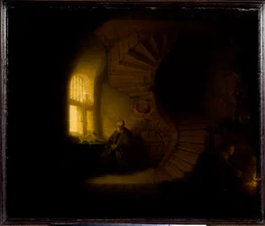Filozof pogrążony w medytacji, obraz Harmenszoona van Rijna, zwanego Rembrandtem (1606-1669), 1632, wys. 0,28 x 0,34 m, Paryż, Muzeum Luwru