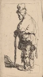 Żebrak oparty na patyku, zwrócony w lewo, c. 1630.