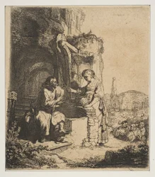 Chrystus i Kobieta z Samarii wśród ruin.