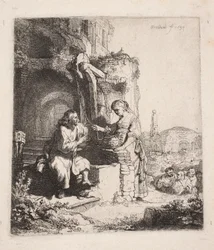 Chrystus i Samarytanka wśród ruin (rycina pionowa)