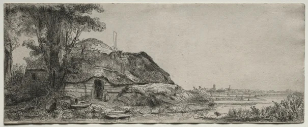 Krajobraz z chatą i dużym drzewem, 1641.