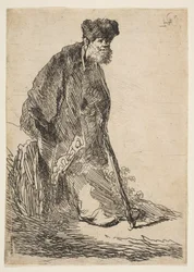 Mężczyzna w płaszczu i futrzanej czapce oparty o bank, ca. 1630.