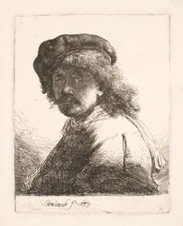 Rembrandt w czapce i szaliku: twarz w cieniu: popiersie