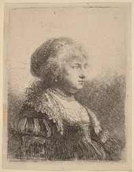Saskia z perłami we włosach