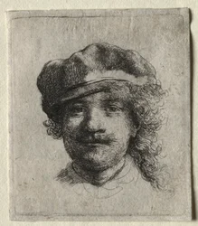 Autoportret w miękkiej czapce: cała twarz, tylko głowa, 1634.