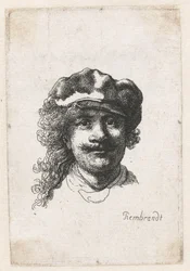 Autoportret w miękkiej czapce: cała twarz, tylko głowa, 1635.
