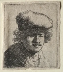 Autoportret z czapką wyciągniętą do przodu, c. 1631.