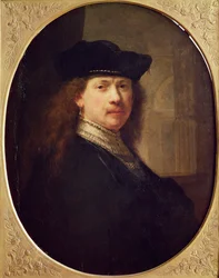 Autoportret z kapeluszem z architekturą w tle, 1637 (olej na desce)
