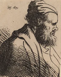 Mężczyzna z zadartym nosem w czapce, w roku 1630 lub wcześniej.