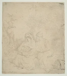 Odpoczynek w ucieczce do Egiptu, lekko wyryty, 1645.