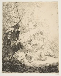 Polowanie na małego lwa, z dwoma lwami, ca. 1632.