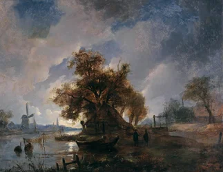 Niemcy: Dutch River Landscape in the Moonlight Dutch River Landscape in the Moonlight