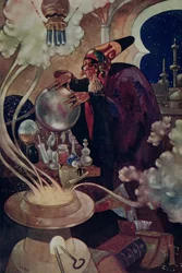„Po długim i uważnym toku magicznych dociekań” z „Arabian Nights” (litografia kolorowa)