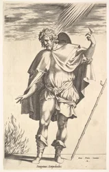 Empedokles, stojąc frontalnie z głową zwróconą w trzech czwartych, kieruje..., ok. godz. 1545-63.