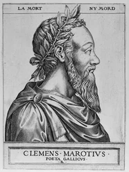 Portret Klemensa des Marets zwanego Marot (1496-1544), francuskiego poety - Clement Marotius poeta gallicus, rycina Rene Boyvin 1576 -