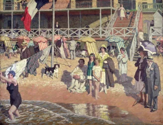 Kąpiący się przed Grand Hotelem, Cabourg, ok. 1920 r. (olej na desce)