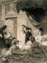Scena sztuki "Le Malade Imaginaire" Jeana Baptiste Poquelin dit MOLIERE (1622-1673), koniec XIX - początek XX wieku (obraz)