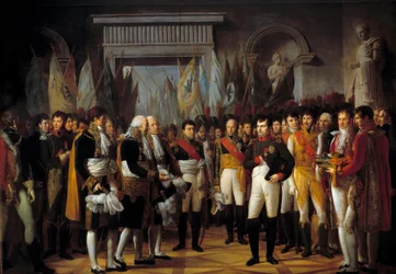 Napoleon I (1769-1821) przyjmuje posłów Senatu Konserwatywnego w Pałacu Królewskim w Berlinie 19.11.1806 Obraz Rene Berthon (1776-1859) 1806 nd. 3,93x5,02 m - Napoleon (1769-1821) przyjmuje posłów Senatu Konserwatywnego w Royal
