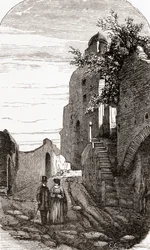 Clivus Victoria na Wzgórzu Palatyńskim, Rzym, Włochy pod koniec XIX wieku. Z włoskich obrazów ks. Samuela Manninga, opublikowanych około 1890 roku.