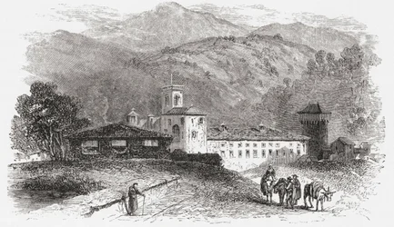 Klasztor w Vallombrosa, Florencja, Włochy pod koniec XIX wieku. Z włoskich obrazów ks. Samuela Manninga, opublikowanych około 1890 roku.