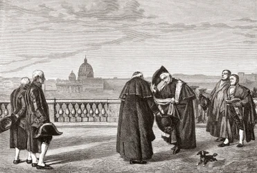 Na wzgórzu Pincian, Rzym, Włochy, z kościołem św. Piotra w tle pod koniec XIX wieku. Z włoskich obrazów ks. Samuela Manninga, opublikowanych około 1890 roku.