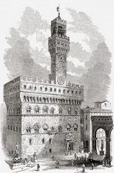 Palazzo Vecchio, Florencja, Toskania, Włochy pod koniec XIX wieku. Z włoskich obrazów ks. Samuela Manninga, opublikowanych około 1890 roku.