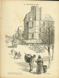 Ilustracja Ricardo Flores (1878-1918) w Le Rire, 05.12.08 - Paryscy zbieracze szmat - Zawody, Architektura Urbanistyka, Drzewo - Chiffonniers