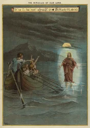 Cuda Chrystusa: Jezus chodzi po wodzie (chromolitho)